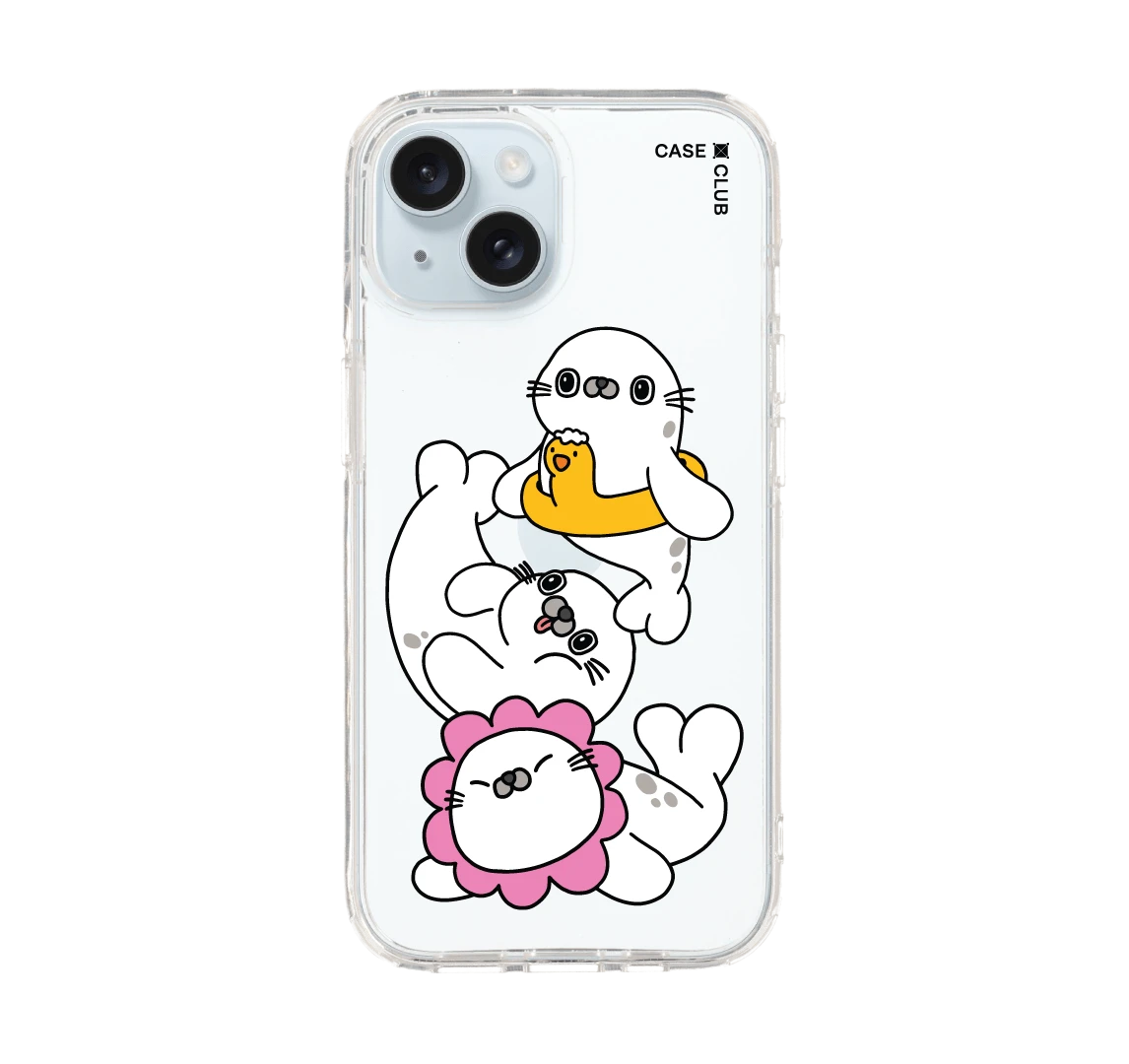 เคสใส iphone 15 แมวน้ำจอมซนเล่นห่วงยาง